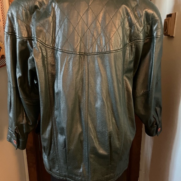 Jessica Ash New York Dark Green Dolman Sleeve Leather Jacket Size Small - Picture 4 of 11